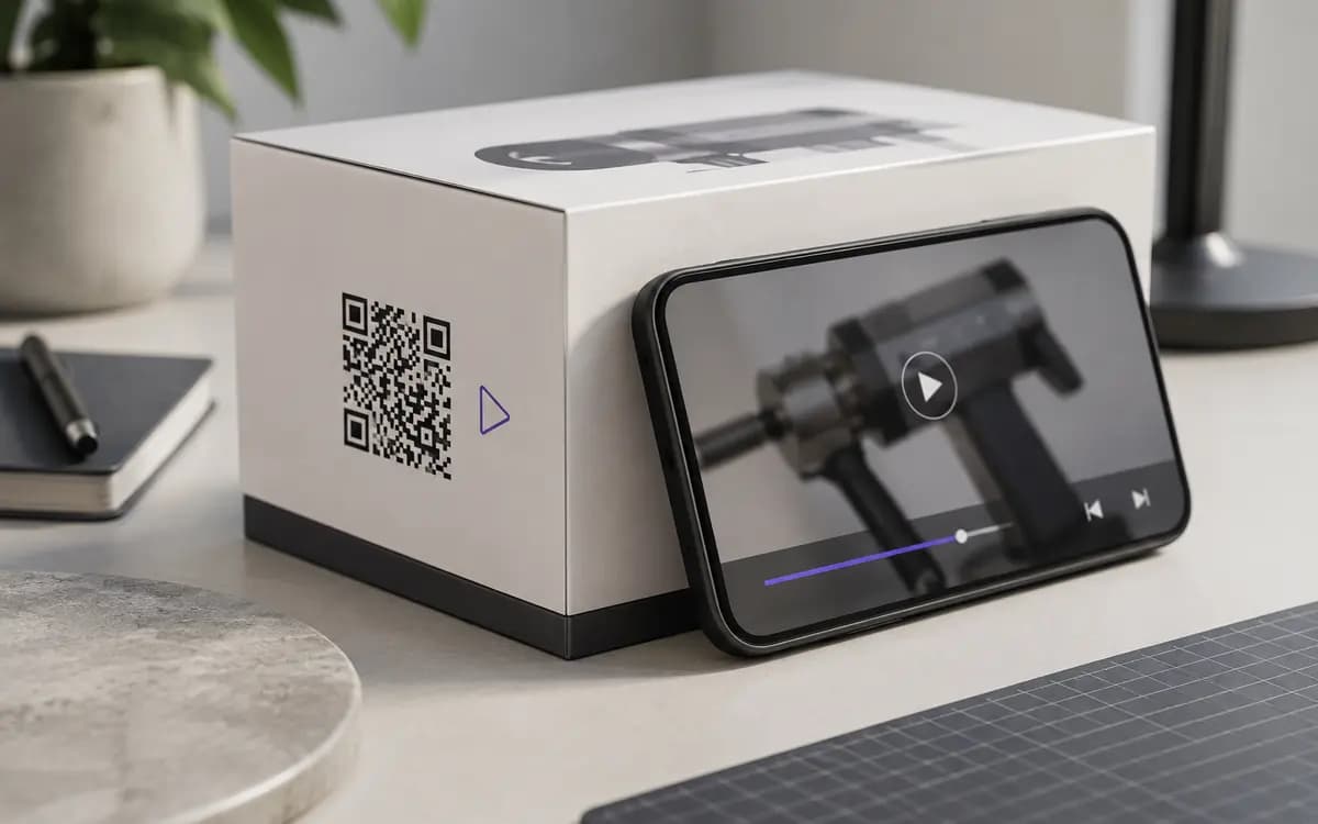 Product packaging with a QR code linking to a how-to video