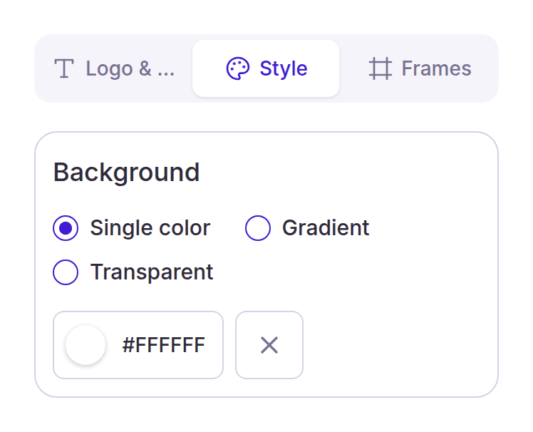 Background options: single color, gradient or transparent