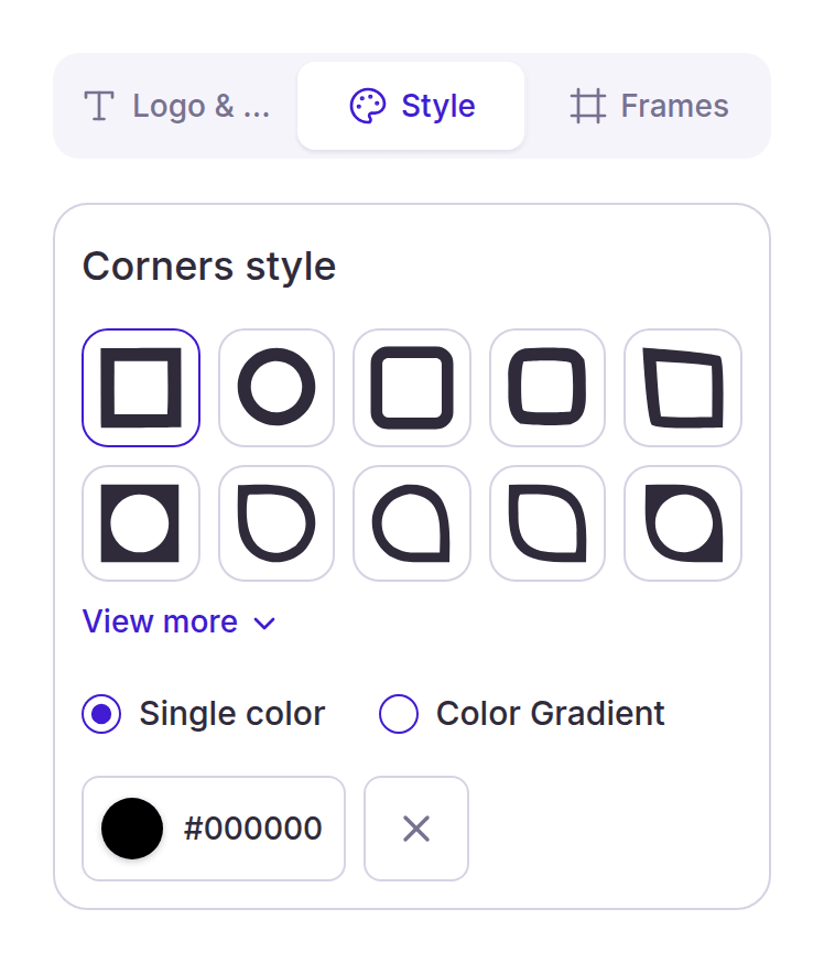 Corner marker style choices in the Style tab