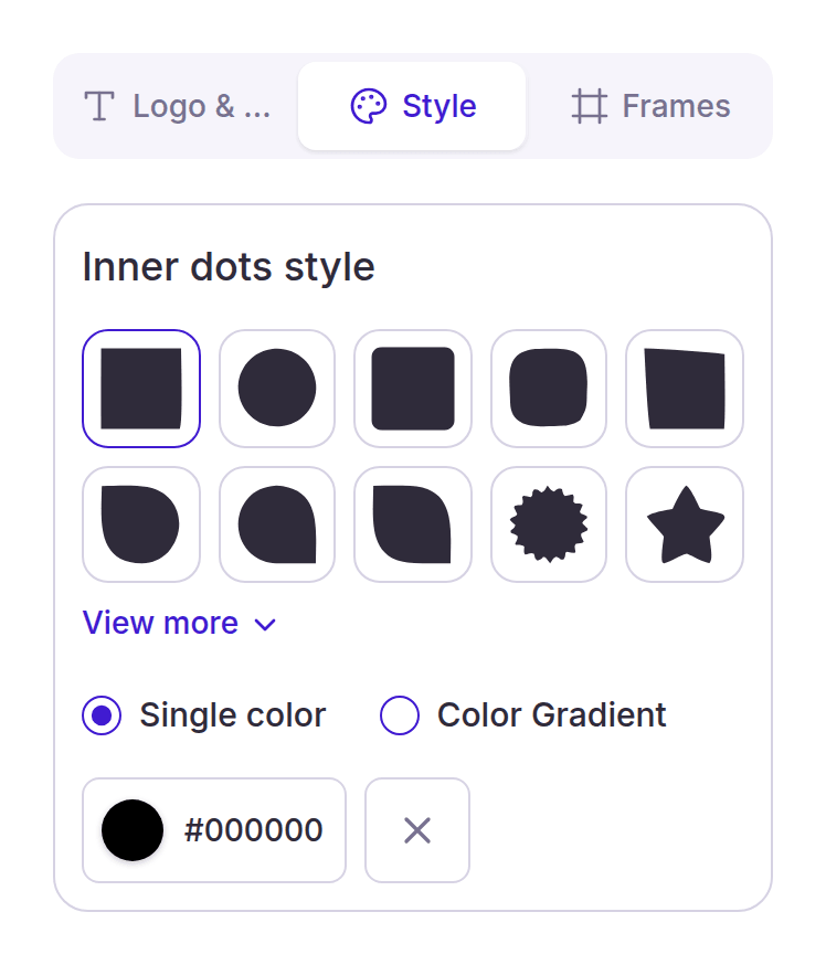 Inner dot style choices in the Style tab
